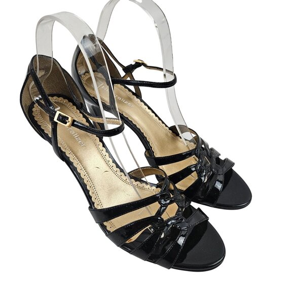 Naturalizer Sandals Women Size 8M Black Patent Leather Strappy Heeled Buckle - Picture 1 of 8
